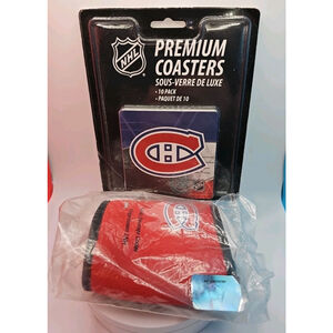 NHL Montreal Canadiens Official Can Holder Cooler Koozie & 10 Premium Coasters